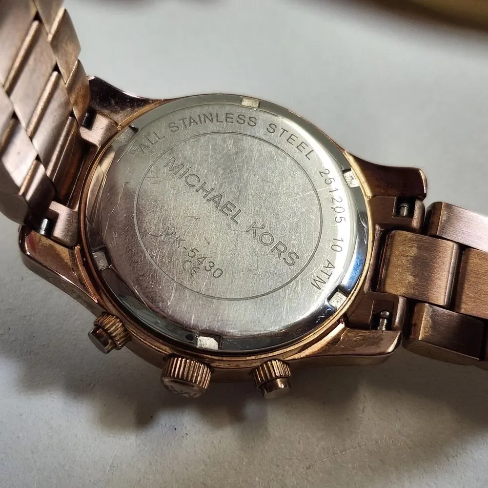 Michael Kors Women's Watch MK5430 Mini Runway Chronograph Rose Gold New Battery